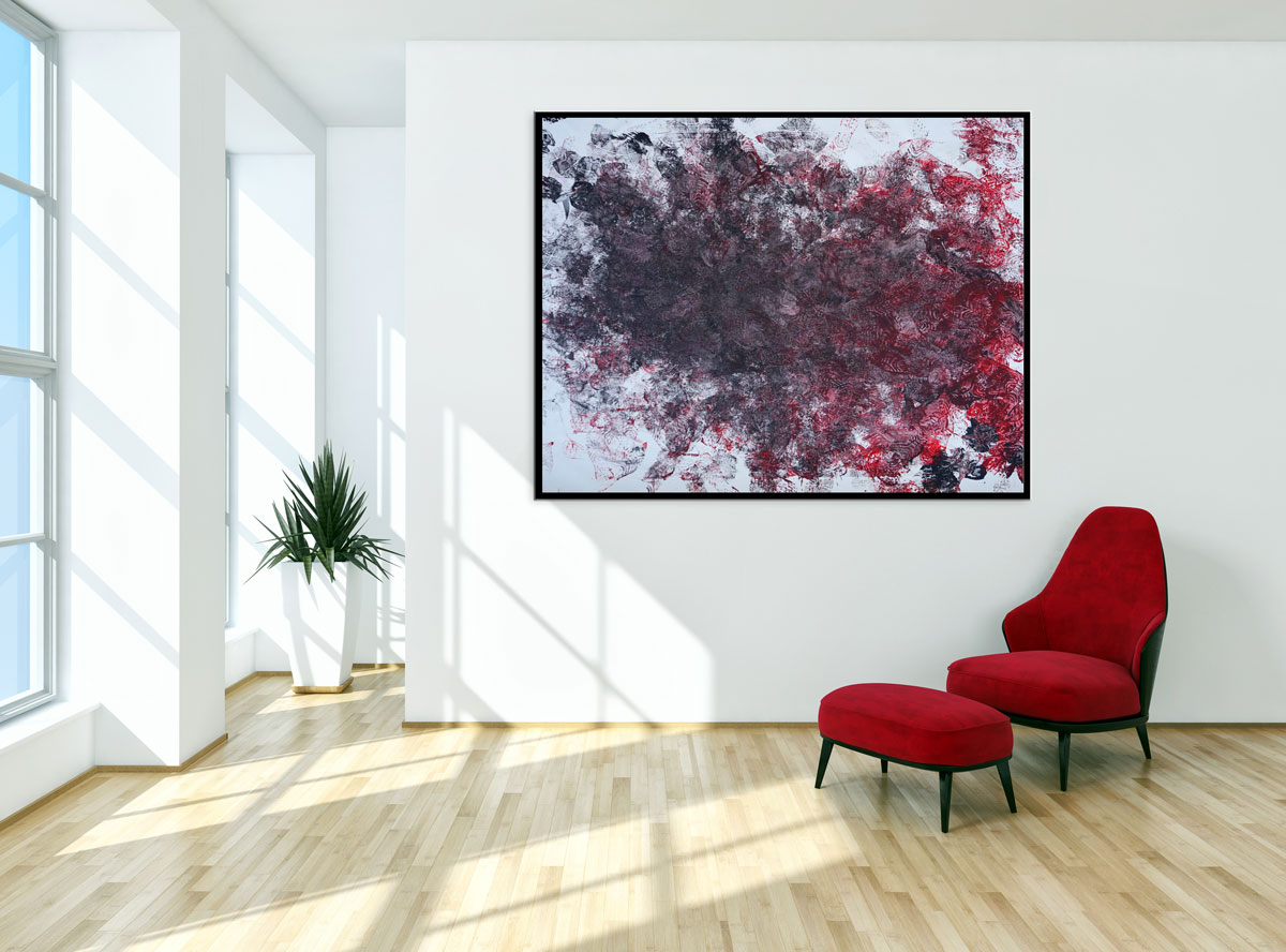 SalsaPuerto-Artwork-WhiteRoomRedChairPufPlant